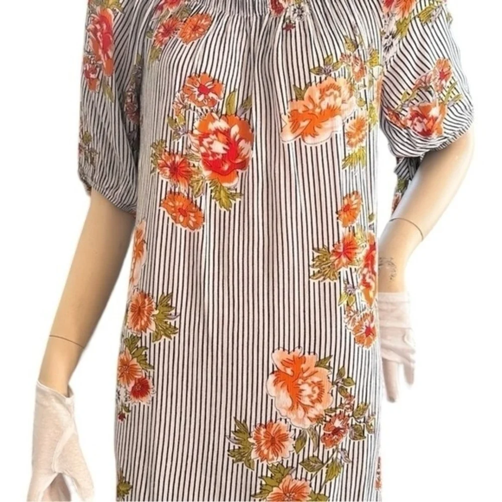 Speed Control NY Women's Off Shoulder Floral Stripe Mini Dress S Knot Sleeve EXC